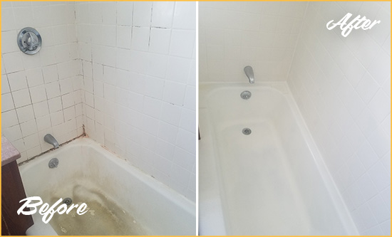 Sir Grout Caulks this Elberta to Repair Cracks Before and After Picture of a Elberta Bathtub Caulked to Repair Cracks