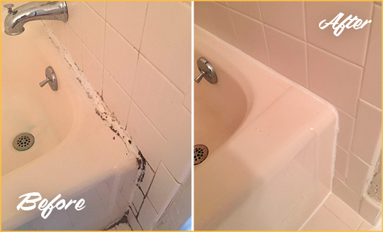 Sir Grout Caulks this Elberta Bathroom Sink Caulked to Fix a DIY Proyect Gone Wrong Before and After Picture of a Elberta Bathroom Sink Caulked to Fix a DIY Proyect Gone Wrong