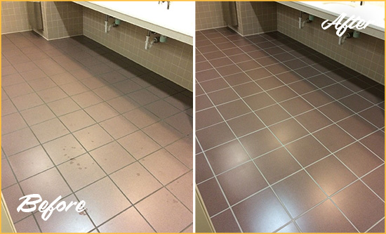 Before and After Picture of a Columbia Restroom Sealed to Help Protect Against Scratches
