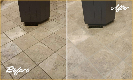 Before and After Picture of a Point Clear Kitchen Floor Cleaned to Remove Stains