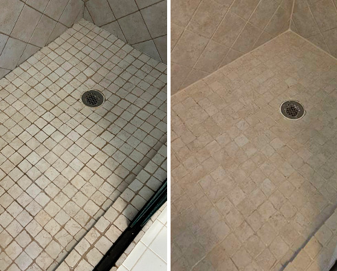 Shower Before and After a Grout Cleaning in Pensacola, FL 