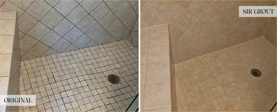Shower Before and After an Excellent Grout Cleaning in Pensacola, FL 