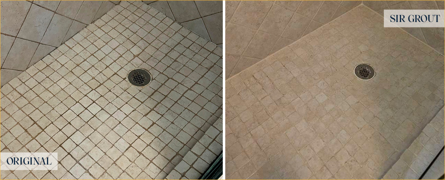 Shower Before and After a Superb Grout Cleaning in Pensacola, FL 