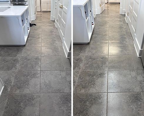 Floor Before and After a Stone Cleaning in Perdido Beach, AL