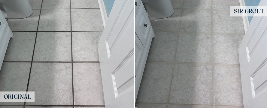 Bathroom Floor Before and After an Excellent Grout Cleaning in Orange Beach, AL