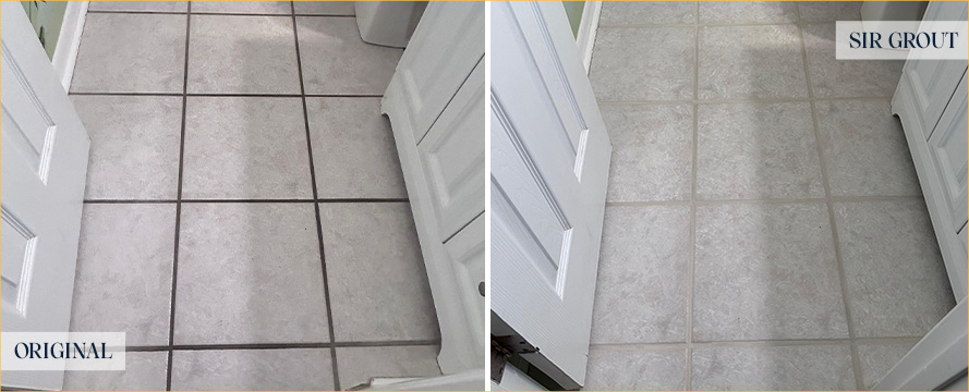Bathroom Floor Before and After a Grout Cleaning in Orange Beach, AL