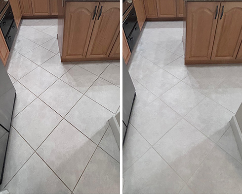 Floor Before and After a Grout Cleaning in Gulf Shores, AL