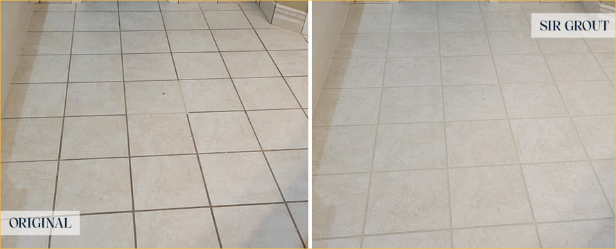 Floor Before and After a Flawless Grout Cleaning in Mobile, AL