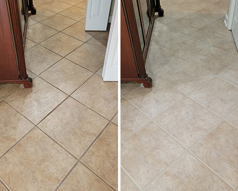 Floor Before and After a Grout Sealing in Mobile, AL